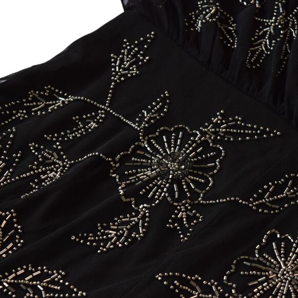 Adrianna Papell One-Shoulder Black Beaded Floral Evening Gown Sz 6 - Picture 9 of 9